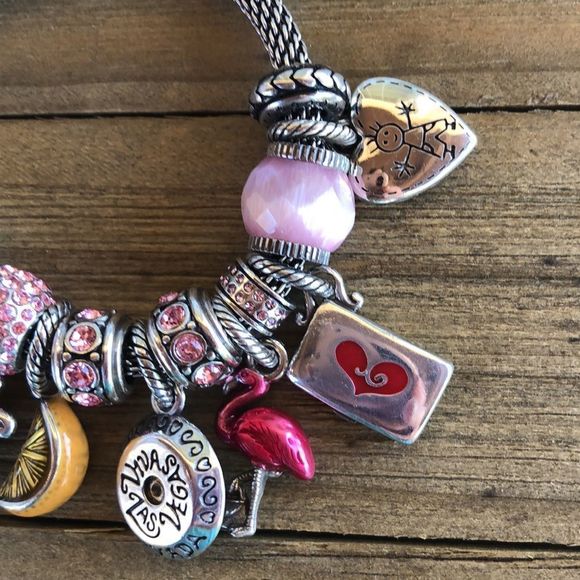 Brighton Pink & Silver Plated Slide Charm Bracelet 17 Charms! EUC - Picture 10 of 14